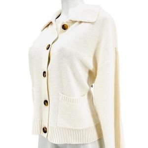 $349.00 Magaschoni Women 100% Cashmere Button Down Frost White Sweater Size L